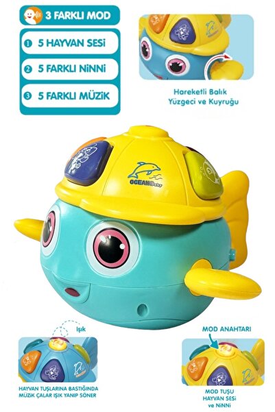 YILDIRIM OYUNCAK Işıklı ve Müzikli Balık Bebek Piyanosu -  Hayvan Sesi Melodi...