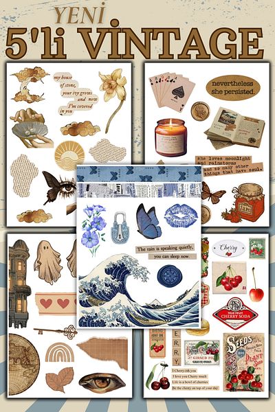 sanatıbedi Set de 5 autocolante vintage - autocolant rezistent la apă pentru agenda planificatorului Bullet Journal