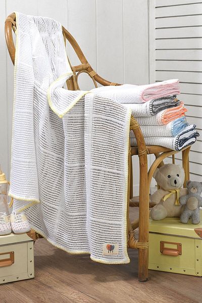 Salvia Dione 4 Season 100% Cotton Baby Blanket - Multi-Purpose White-Yellow Blanket