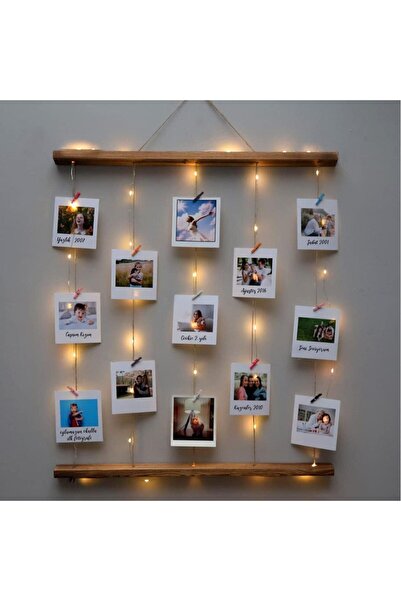Efem Dekor 40x70 cm Duvar Led Işıklı İpli ve Mandallı Fotoğraf Çerçevesi, Res...