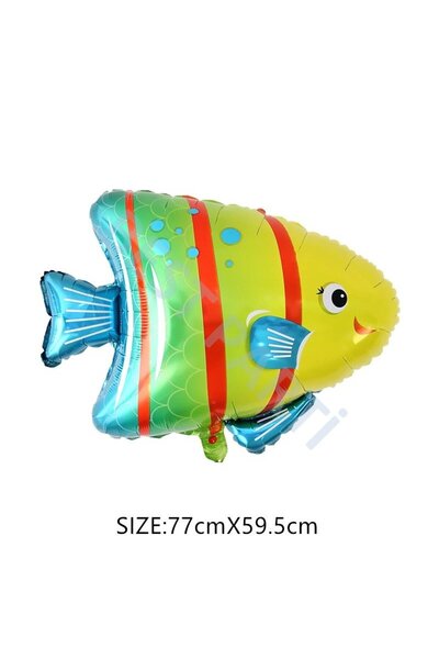 RÖNESANS PARTİ بالون فويل مخطط على شكل سمكة 80x60 سم