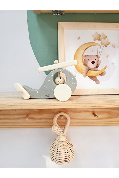 tinyminywoods AHŞAP OYUNCAK HELİKOPTER TEKERLEKLİ OYUNCAK AHŞAP DEKORATİF AHŞAP OYUNCAK