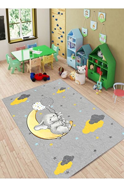 Bebişim Halı Sevimli Balon Tutan Fil Desenli Çocuk Odası Halısı