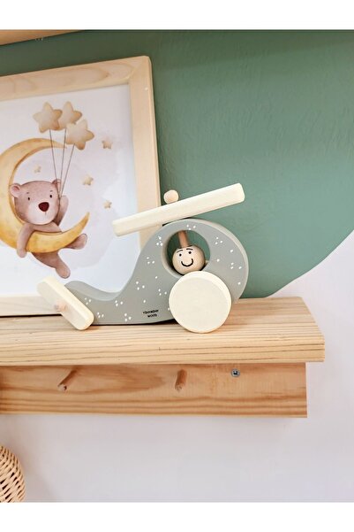 tinyminywoods AHŞAP OYUNCAK HELİKOPTER TEKERLEKLİ OYUNCAK AHŞAP DEKORATİF AHŞAP OYUNCAK