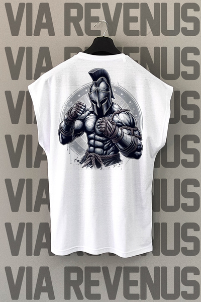 Vordevia Tricou sport alb cu imprimeu pe spate Gladiator - mâneci zero