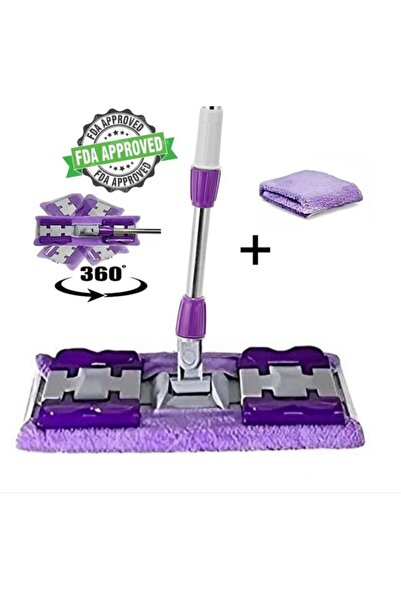abnturk 125cm 16cm Boyutunda Mor Paspas Mop Mikrofiber Teleskopik Yedek Bezli...