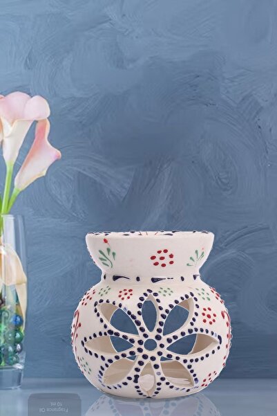 Me Ama El Işlemeli Çini Desenli Kabartmalı Seramik Buhurdanlık