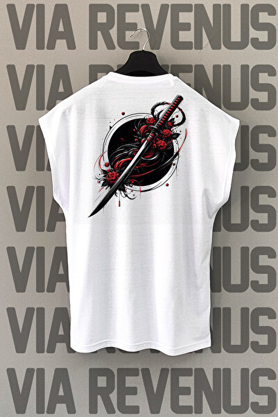 Vordevia Tricou sport Katana alb - imprimat pe spate, mâneci zero