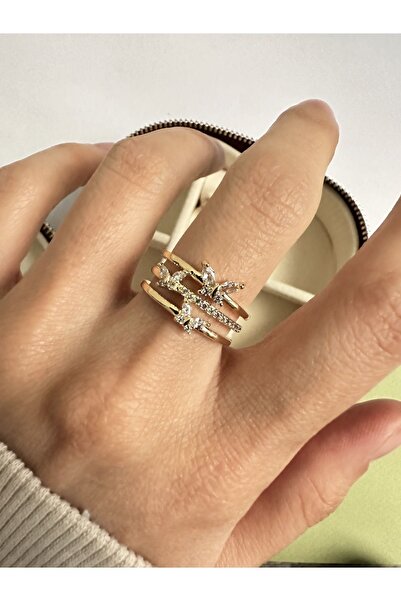 ringbox Gold Kelebek Detaylı Zirkon Taşlı Kadın Yüzük