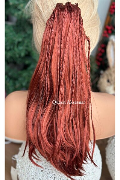 Queen Nelly Yoğun gür düz uzun örgülü postiş takma saç peruk sentetik toka kı...