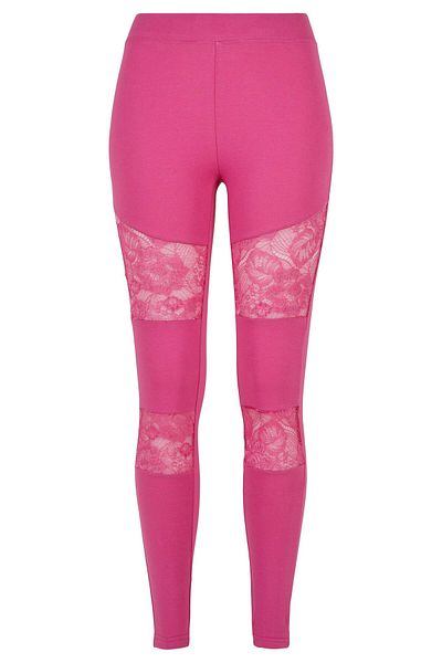 Urban Classics Damen Leggings mit Spitzeneinsatz