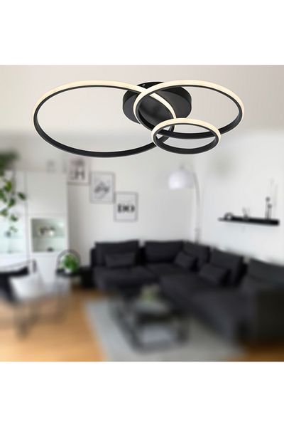 TT AYDINLATMA TT323-SY TT - 3-Ring Matte Black Floor Lamp (White Light) LED Chandelier