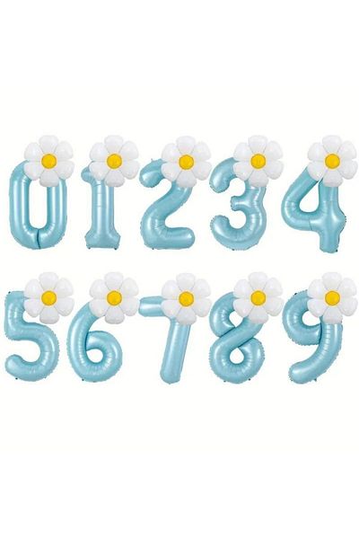 Konsept Sepeti Blue and Daisy Balloon Party Set for 1 Year Old Birthday