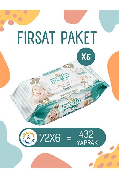 PredoBaby Ultra Soft Islak Havlu Mendil 432 Yaprak (72X6)