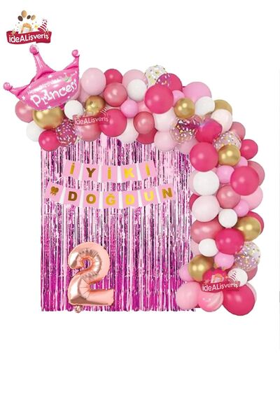 Store Modalist Pembe Beyaz Konseptli 2 Yaş Kraliçe Taçlı Doğum Günü Balon Zin...