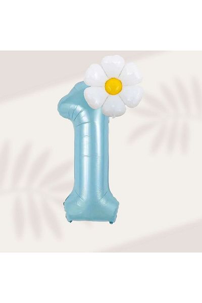 Konsept Sepeti Blue and Daisy Balloon Party Set for 1 Year Old Birthday