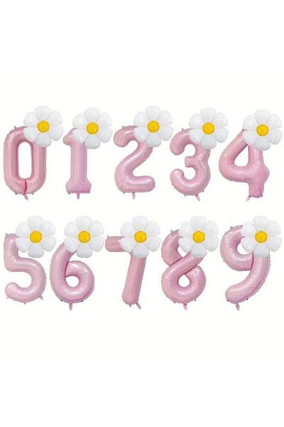 Konsept Sepeti Pink and Daisy Foil Balloon Party Set for 7 Year Old Birthday