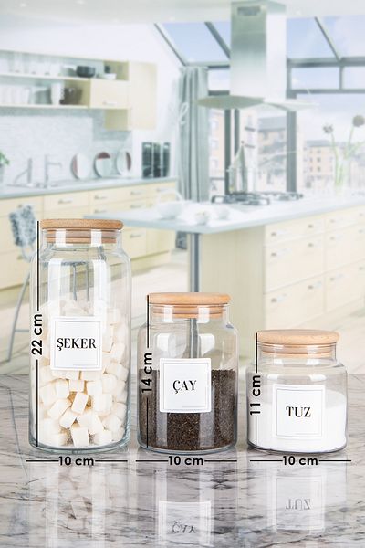 Lizzy 3-Piece Wooden Colored Vacuum Tea and Coffee Salt - Jar Glass 3 Sizes