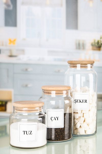 Lizzy 3-Piece Wooden Colored Vacuum Tea and Coffee Salt - Jar Glass 3 Sizes