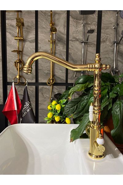 İSAOĞLU YAPI Gold 3-Way Kitchen Faucet Gold Zen Design Purified Rustic Kitchen Faucet Sink Tap