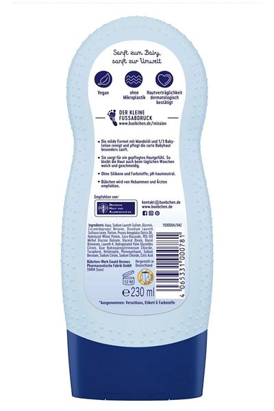 Bübchen 230ml Baby Wash and Shower Cream - Contains Almond Oil and 1/3 Lotion