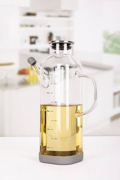 Karçiçeği Home Borosilicate Glass Oil Vinegar with Metal Lid Silicone Base 1000 ml