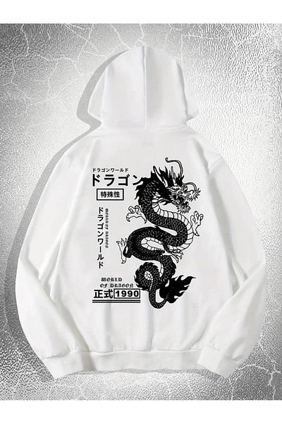 AMMA Φούτερ με κουκούλα με κουκούλα με κουκούλα Dragon Printed Unisex - Χειμερινό φούτερ με 3 νήματα