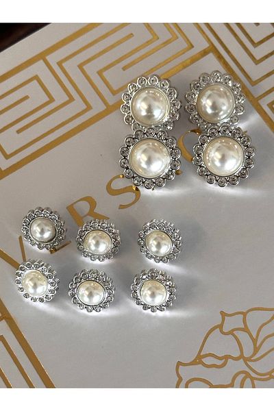 ODDA TASARIM ATÖLYESİ Classic big pearl edges crystal stone blazer jacket set