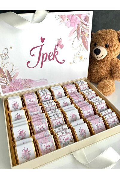 Minemiss Tasarım Kutulu İsme Özel Tasarımlı Kız-Erkek Bebek Çikolatası 60 Ade...