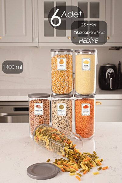 LAV Duo Etiketli 6 Lı Sızdırmaz Kapaklı Erzak Bakliyat Cam Saklama Kabı Kavan...