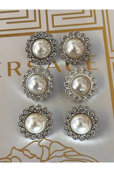 ODDA TASARIM ATÖLYESİ Classic pearl model edge with crystal stones 6-piece set large size