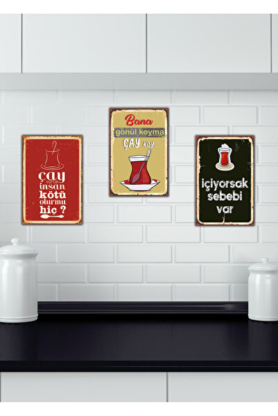 Hayal Poster Çay Figüranlı 3'lü Ahşap Poster Set (20x30cm)