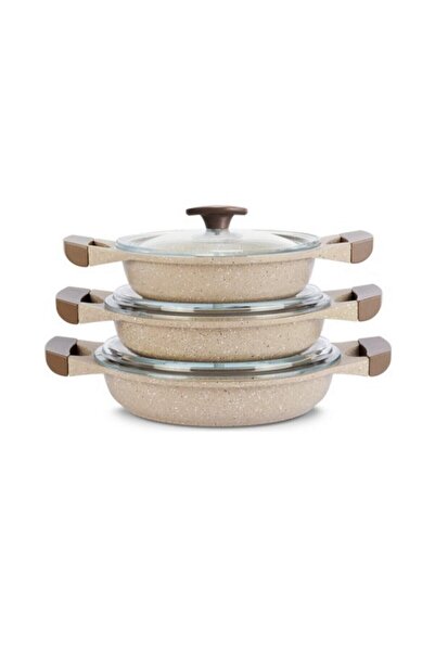 ThermoAD Döküm 3'lü Sahan Set 6 Parça Vizon