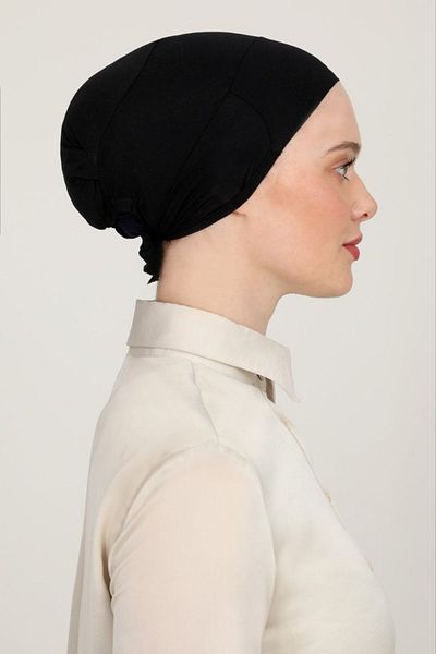 Melodi Scarf Women's Hijab Parisien Tulle Climafit Lycra Breathable Parisian Seamless Bonnet Black