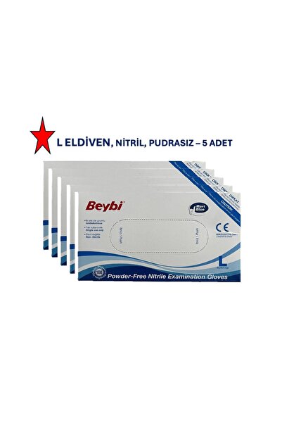 Beybi Eldiven - L Beden, Nitril, Pudrasız ( 5 Adet/pk )
