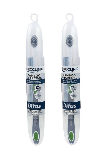 Difaş Pro Clinic Bamboo Charcoal Toothbrush - With Housing Box (2 Pieces)