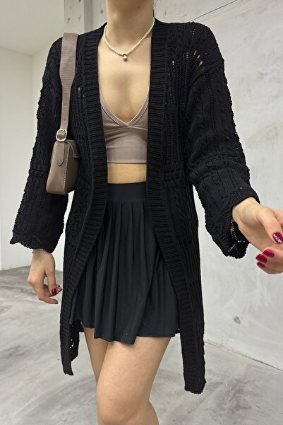Cistern İstanbul Women's Black Seasonal Long Cardigan