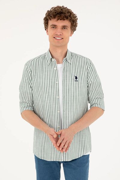 U.S. Polo Assn. Ανδρικό πουκάμισο Χακί - Μακρυμάνικο, ARİEN CLOTHING