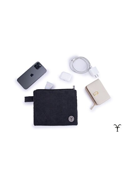 Aftaries El Yapımı Siyah Kalın Fitilli Kadife Çok Amaçlı El Çantası