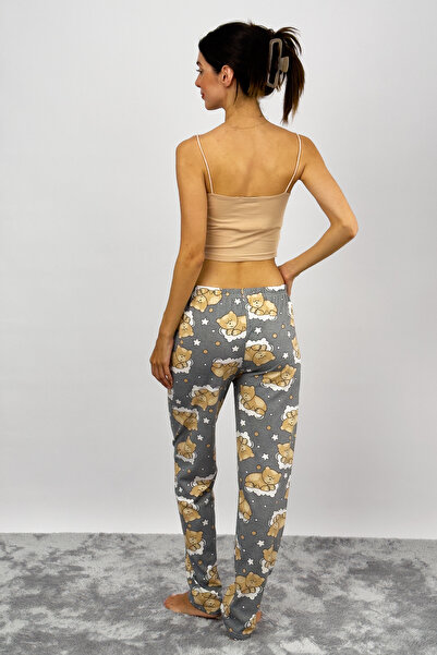 Betimoda Női pamut mintás pizsama alsó tréningruha szürke mackó szalaggal
