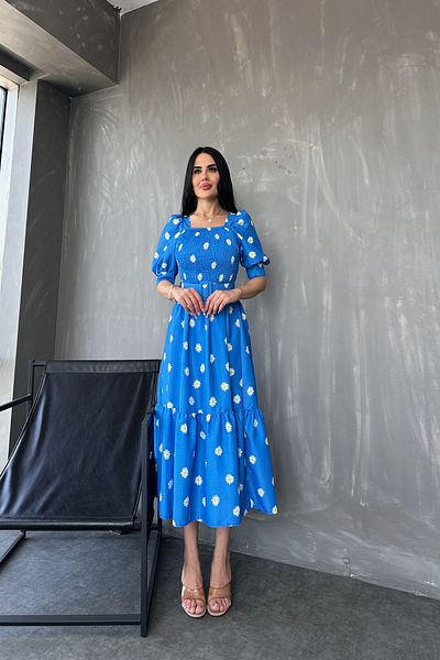 kamacibutik Tesatura Poplin - Rochie de vara cu decolteu patrat si curea cu imprimeu floral