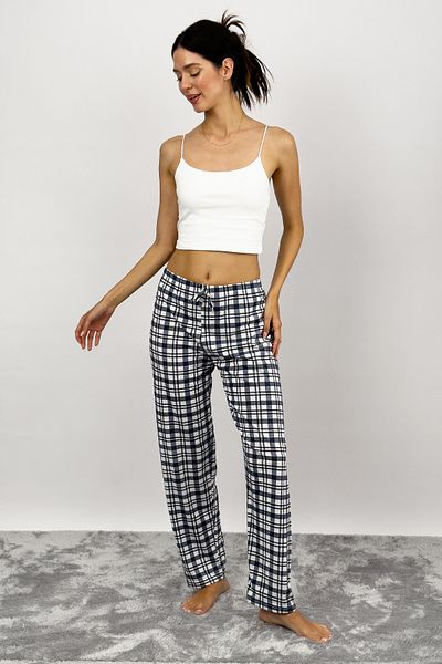 Betimoda Pantaloni de trening pentru femei, din bumbac, cu model în carouri, cu panglică