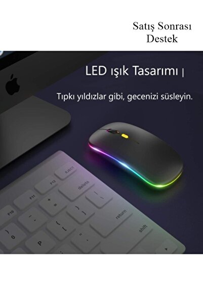 Tisul Siyah şarjlı mouse fare Bluetooth Ve Wife Şarjlı Kablosuz800/1200/1600dpi 2.4ghz Rgb Ledli Laptop
