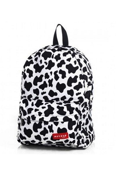 muyoso Black and White Color Cow Pattern Backpack School Bag