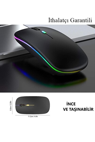 Tisul Siyah şarjlı mouse fare Bluetooth Ve Wife Şarjlı Kablosuz800/1200/1600dpi 2.4ghz Rgb Ledli Laptop