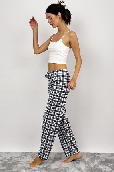 Betimoda Pantaloni de trening pentru femei, din bumbac, cu model în carouri, cu panglică