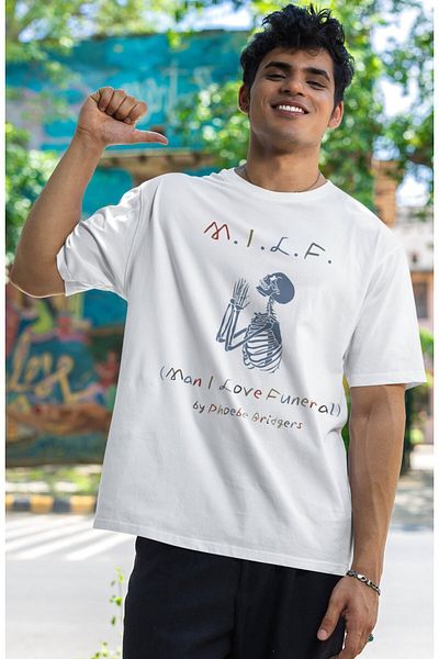 Fuddy Moda Unisex Phoebe Bridgers I Love Funeral εμπριμέ μπλουζάκι μεγάλου μεγέθους