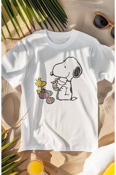 Fuddy Moda Unisex μπλουζάκι με ριγέ μοτίβο Snoppy and Bird