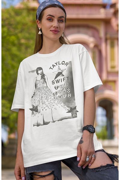 Fuddy Moda Taylor Swift Printed Unisex Oversize T-Shirt - Λευκό