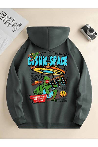 AMMA Χειμερινό φούτερ με κουκούλα Unisex Cosmic Space Patterned Oversize - 3 νήματα